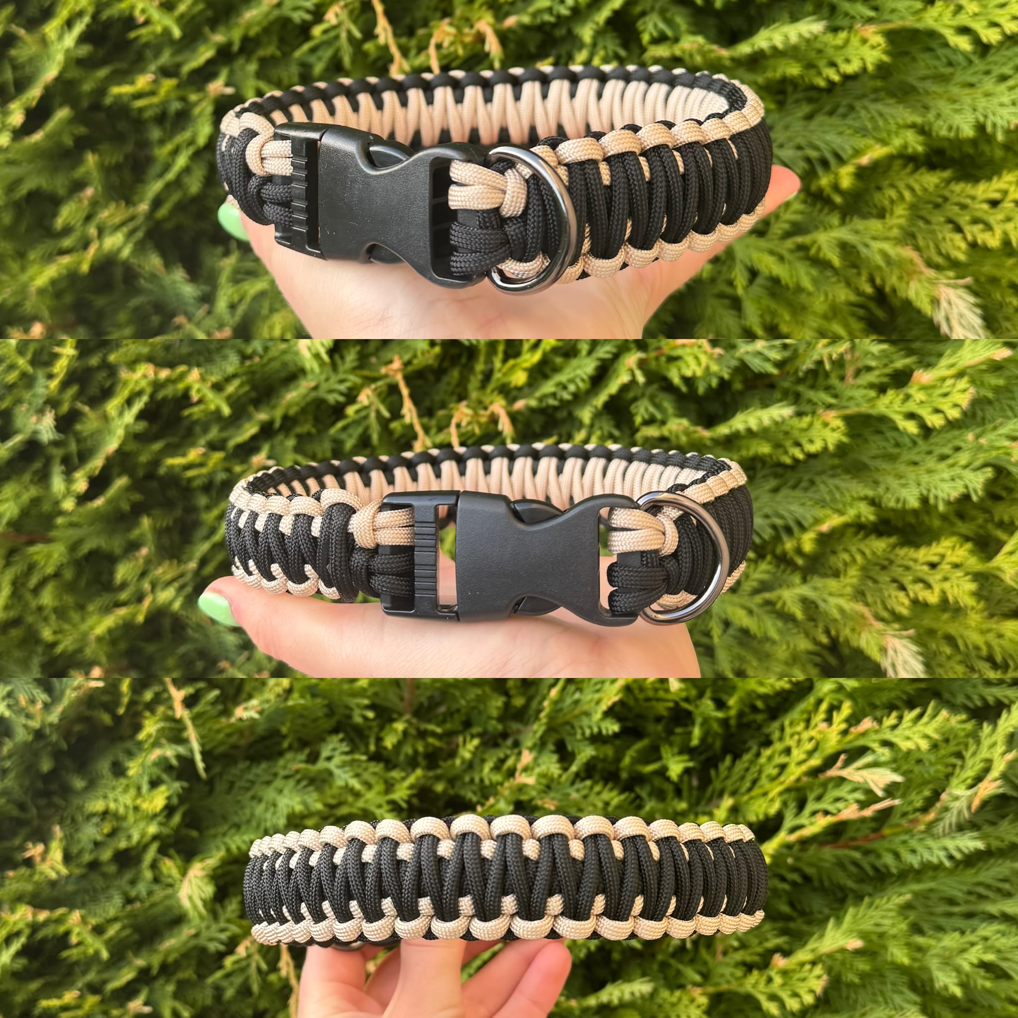 Collier en paracorde beige et noir, plusieurs vues